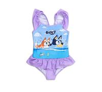 Bluey Maillot de bain une pièce pour filles | Taille à volants | Vêtements de plage pour jeunes filles | Âge : 2 à 8 ans, lilas, 6-7 ans
