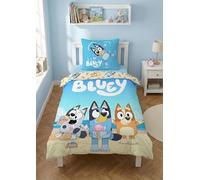 Bluey Parure de Lit Enfant 100% Coton - Housse de Couette 140x200 cm + Taie d'oreiller 65x65 cm - Thème Plage avec Bluey, Bingo et Muffin - Licence Officielle