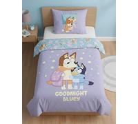 Bluey Parure de Lit Enfant 140x200 cm - Housse de Couette 100% Coton avec Taie d'oreiller 65x65 cm - Design Réversible Goodnight Bluey et Bingo - Coloris Lavande