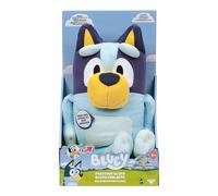 BLUEY Peluche Heure du Dodo 33 cm avec Couverture, Appuie sur Le Ventre de pour Entendre 7 répliques (Anglais, français, Espagnol), Chante, Tissu Doux de qualité et Coutures soignées
