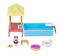 Bluey Pool Time Fun Playset Figure in Swim Suit, Pool with Diving Board and Deck and 4 Pool Accessories, Noir