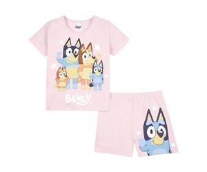 Bluey Pyjama d'été en coton pour filles, motif bingo et famille, rose, 3-4 ans