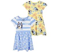 BlueY Robes pour Filles, Lot De 2 Robes en Coton, Robe à Manches Courtes pour Filles pour L'été Multicolore 5-6 Ans