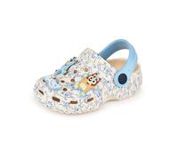 BlueY Sabots pour garçons | Chaussures Enfant à Enfiler avec Breloques Chiot Fantaisie Beige et Bleues | Sandales imprimées pour l'intérieur et l'extérieur avec Bride Ajustable