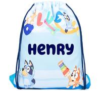Bluey Sac à cordon de serrage personnalisé pour enfants - Sac d'école ou de natation pour filles - Marchandise personnalisée pour filles - Bleu, bleu clair