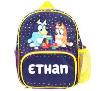 Bluey Sac à dos personnalisé pour enfants, sac de chambre d'enfant, poche en maille pour bouteille d'eau et poches avant zippées, personnalisable avec n'importe quel nom Violet, violet