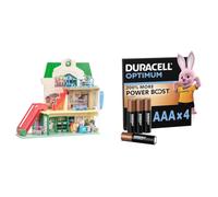 BlueY Set de Jeu Supermarché de, avec 3 étages et des Figurines et Bingo Exclusives, Un Escalator Qui Fonctionne + Duracell Optimum Lot de 4 AAA