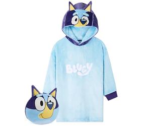 BlueY Sweat Oversize Fille, Sweat Plaid à Capuche Enfant - Cadeau Fille Enfant (Bleu Coussin, 2-4 Ans)