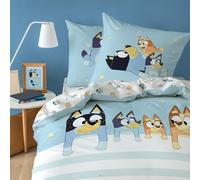 BLUEY Together Parure de lit Enfant 1 Personne | 100% Coton | Oeko-TEX | Housse de Couette 140x200 cm + Taie d'oreiller 63x63 cm | Imprimé | Bleu