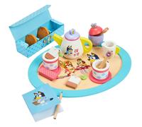 Bluey Wooden Tea Party Set - 18-Piece Pretend Play Set with Teapot, Cups, Biscui