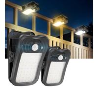 BlueYu 2 lampes solaires avec clip avec détecteur de mouvement, lampes solaires pour extérieur de 3 modes & 3 couleurs, 800lm, USB+Télécommande, Lampe solaire étanche pour clôture, 2 Pièces