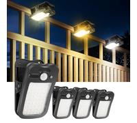 BlueYu 4 lampes solaires avec clip avec détecteur de mouvement, lampes solaires pour extérieur de 3 modes & 3 couleurs, 800lm, USB+Télécommande, Lampe solaire étanche pour balustrade, 4 Pièces