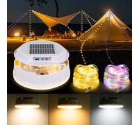 BlueYu Guirlande Lumineuse de Camping, 4400mAh, Dure Jusqu'à 25 Heures,13 Modes lumineux, Solaire et Type C, 4 en 1 Lampe Extérieure Rechargeable Portable 10M Pour Camping, Noël,Décoration (Blanc)