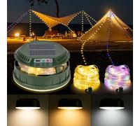 BlueYu Guirlande Lumineuse de Camping, 4400mAh, Dure Jusqu'à 25 Heures,13 Modes lumineux, Solaire et Type C, 4 en 1 Lampe Extérieure Rechargeable Portable 10M Pour Camping, Noël,Décoration (Vert)