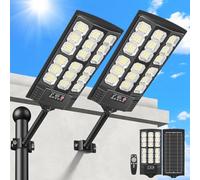 BlueYu Lampadaire Solaire Extérieur 2 Unité, 800W Projecteur LED Solaire IP65 Étanche Spot Solaire Extérieur 6500K, Détecteur de Mouvement avec Télécommande pour routes, parkings, cours, Rue, Parking