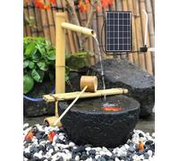 BLUEZY Fontaine d'eau Solaire en Bambou Naturel, Caractéristique De Cascade De Jardin Décorative À L'air Dernière Intervention avec Panneau Solaire, Fontaine Japonaise Intérieure Extérieure H80cm