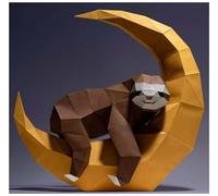 BLUEZY Origami 3D, Sloth on The Tree 3D Paper Model Animal Sculpture DIY Gift Sloth Origami Papercraft Wall Decor 3D Animal Head Not A Finished Model, Décoration D'intérieur C