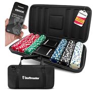 Bluffmaster Mallette poker professionnelle avec 300 jetons, cartes imperméables, livre de stratégies, poignée de transport, idéal pour Texas Hold'em