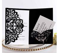 BLUGUL 10pcs Cartes d'invitation de Mariage, Hollow Floral Design, avec 2 Cartes Vierges, Noir