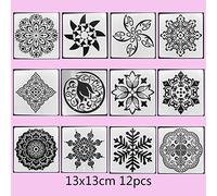 BLUGUL Pochoirs Mandala, Mandala Dotting Stencils, Moule de Peinture, pour DIY Décor, Aérographe, Pierre, Art Mural, Toile, Meubles en Bois, Type G 12 Pièces