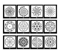 BLUGUL Pochoirs Mandala, Mandala Dotting Stencils, Moule de Peinture, pour DIY Décor, Aérographe, Pierre, Art Mural, Toile, Meubles en Bois, Type C 12 Pièces