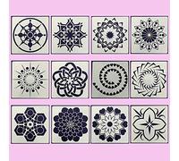 BLUGUL Pochoirs Mandala, Mandala Dotting Stencils, Moule de Peinture, pour DIY Décor, Aérographe, Pierre, Art Mural, Toile, Meubles en Bois, Type F 12 Pièces