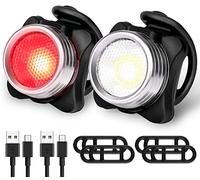 Blukar Éclairage Vélo, Ensemble Lumière Vélo LED Puissante Rechargeable Avant Arrière, Phare Lampe de Vélo Etanche 5 Modes de Luminosité pour Cyclysme VTT, VTC, Bicyclette-2 USB Câbles Inclus