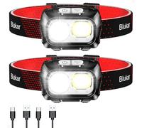 Blukar Lampe Frontale Rechargeable 2 Pack, 2000LM Super Lumineux Léger Torche Frontale LED Puissante avec Voyant Rouge,8 Modes d'Éclairage,Capteur Mouvement,IPX5 Étanche,30H d'autonomie pour Camping