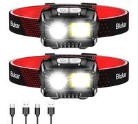 Blukar Lampe Frontale Rechargeable, [Lot de 2] 2000LM Super Lumineux IPX5 Étanche Léger Torche Frontale LED Puissante avec Voyant Rouge, 8 Modes d'éclairage, Capteur Mouvement,30H d'autonomie