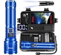 Blukar Lampe Torche LED Ultra Puissante 500000 Lumens, Lampe de Poche Rechargeable 5000mAh, Zoomable 5 Modes, IP67 Étanche Torche Tactique pour Camping Randonnée Pêche,Bleu