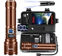 Blukar Lampe Torche LED Ultra Puissante 500000 Lumens, Lampe de Poche Rechargeable 5000mAh, Zoomable 5 Modes, IP67 Étanche Torche Tactique pour Camping Randonnée Pêche,Brun