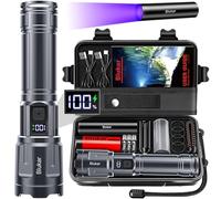 Blukar Lampe Torche LED Ultra Puissante, Lampe de Poche Rechargeable avec 3 Couleurs & 4 Modes D'éclairage, Batterie 5000mAh, Torche Zoomable IP67 Étanche pour Camping/Randonnée/Urgence,Gris