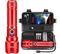 Blukar Lampe Torche LED Ultra Puissante Super Lumineux, Lampe de Poche Rechargeable 5000mAh Batterie, LED Torche IPX6 Étanche, 5 Modes & Zoomable pour Camping/Urgence/Randonnée(avec 3 Piles AAA),Rouge