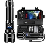 Blukar Lampe Torche LED Ultra Puissante Super Lumineux, Lampe de Poche Rechargeable 5000mAh Batterie, LED Torche IPX6 Étanche, 5 Modes & Zoomable pour Camping/Urgence/Randonnée(avec 3 Piles AAA)
