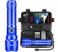 Blukar Lampe Torche LED Ultra Puissante Super Lumineux, Lampe de Poche Rechargeable 5000mAh Batterie, LED Torche IPX6 Étanche, 5 Modes & Zoomable pour Camping/Urgence(avec 3 Piles AAA),Bleu