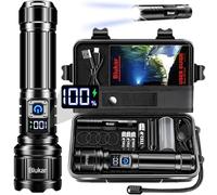 Blukar Lampe Torche LED Ultra Puissante Super Lumineux, Lampe de Poche Rechargeable 5000mAh, Zoomable 5 Modes, IP67 Étanche, Longue Durée LED Torche pour Camping Randonnée Pêche Urgence