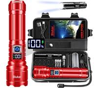 Blukar Lampe Torche LED Ultra Puissante Super Lumineux, Lampe de Poche Rechargeable 5000mAh, Zoomable 5 Modes, IP67 Étanche, Longue Durée LED Torche pour Camping Randonnée Pêche Urgence,Rouge