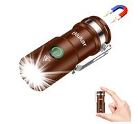 Blukar Lampe Torche Rechargeable Magnétique Mains Libres avec Clip, 5 Modes | Mini EDC Lampe de Poche LED Ultra Puissante, Longue Durée, Étanche, Compact LED Torche pour Camping/Randonnée/Urgence,Marron