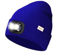 Blukar LED Super Lumineux Bonnet Chapeau, 2 en 1 Chapeau Tricoté de Course Lampe Frontale Rechargeable, 5 Modes, Angle Adjustable, Confortable Hiver Chaud Cadeaux pour Hommes et Femmes,Bleu
