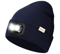 Blukar LED Super Lumineux Bonnet Chapeau, 2 en 1 Chapeau Tricoté de Course Lampe Frontale Rechargeable, 5 Modes, Angle Adjustable, Confortable Hiver Chaud Cadeaux pour Hommes et Femmes,Marine