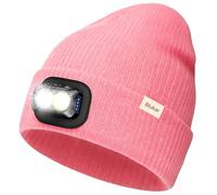 Blukar LED Super Lumineux Bonnet Chapeau, 2 en 1 Chapeau Tricoté de Course Lampe Frontale Rechargeable, 5 Modes, Angle Adjustable, Confortable Hiver Chaud Cadeaux pour Hommes et Femmes,Rose