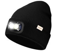 Blukar LED Super Lumineux Bonnet Chapeau, 2 en 1 Chapeau Tricoté de Course Lampe Frontale Rechargeable, 5 Modes, Angle Adjustable, Confortable Hiver Chaud Cadeaux pour Hommes et Femmes-Bandeau Inclus