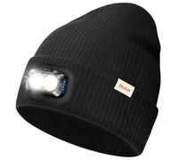 Blukar LED Super Lumineux Bonnet Chapeau, 2 en 1 Chapeau Tricoté de Course Lampe Frontale Rechargeable, 5 Modes, Angle Adjustable, Confortable Hiver Chaud Cadeaux pour Hommes et Femmes,Gris foncé