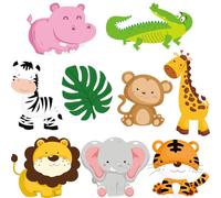 Blulu 27 Pièces Découpes d'Animaux de Jungle Décorations de Fête à Thème de Jungle Découpes de Papier en Carton pour Fête à Thème Fête d'Anniversaire Baby Shower
