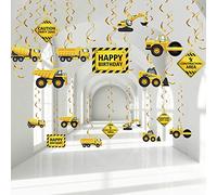 Blulu 30 Pcs Décorations de Tourbillon Suspendues pour Fête d'anniversaire de Construction, Banderoles Anniversaire à Thème Zone de Circulation, Fournitures de Fête pour Camions de Construction