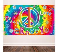 Blulu Bannière de Décoration de Carnaval ees Années 60 Hippie Fond Photographie Décorations Scène de Fête des Années 60 Kit Décoration Murale Paix et Amour pour Articles de Fête 72,8 x 43,3 Pouces