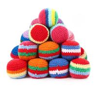 Blulu Ensemble de sacs à pieds en crochet - Balle tricotée à la main avec rayures arc-en-ciel colorées - Sac doux pour adultes et enfants - Balles de jonglage pour débutants, jeux en plein air, jeux