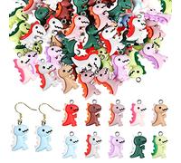 Blulu Lot de 100 breloques dinosaures en résine pour la fabrication de bijoux, pendentifs dinosaures mignons pour filles, enfants, boucles d'oreilles, bracelets, colliers, loisirs créatifs, 10