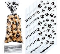Blulu Lot de 100 sacs en cellophane thermoscellables en forme de patte d'animal domestique avec 100 attaches torsadées argentées