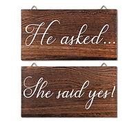 Blulu Lot de 2 panneaux muraux en bois rustique avec inscription « He Asked She Said Yes » - Décoration murale faite à la main - Pour fiançailles, mariage, fiançailles